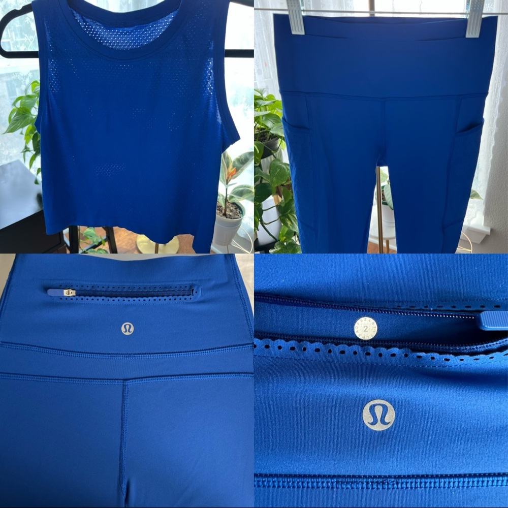 Lululemon “Mind Over Miles” Tight, Jet Stream + “Breeze By” Muscle Crop SET